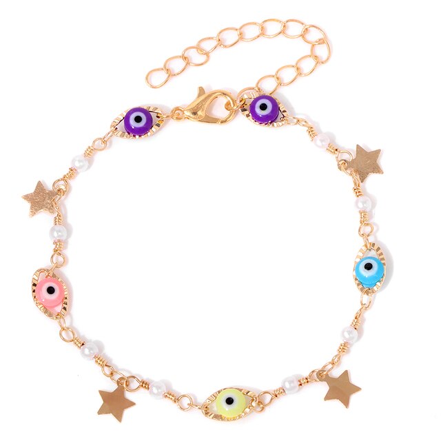 New Trend Multicolour Evil Eye Bracelets Adjustable Stainless Steel Gold Color Chain Bracelet Fashion Men And Women Jewelry Gift