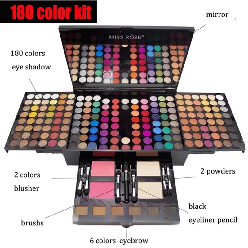 Make Up Sets180/142/74 Colors Matte Glitter Eye Shadow Palette Powder Lipstick Blush Makeup Brush Professional Cosmetics Kit