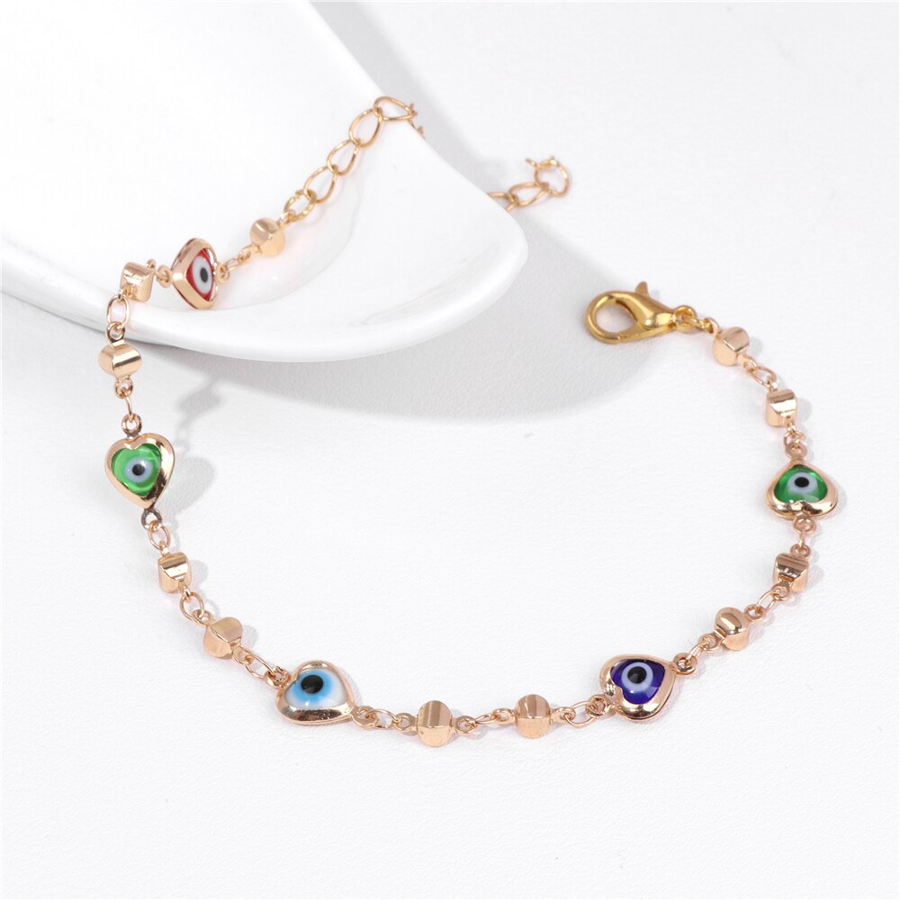 New Trend Multicolour Evil Eye Bracelets Adjustable Stainless Steel Gold Color Chain Bracelet Fashion Men And Women Jewelry Gift