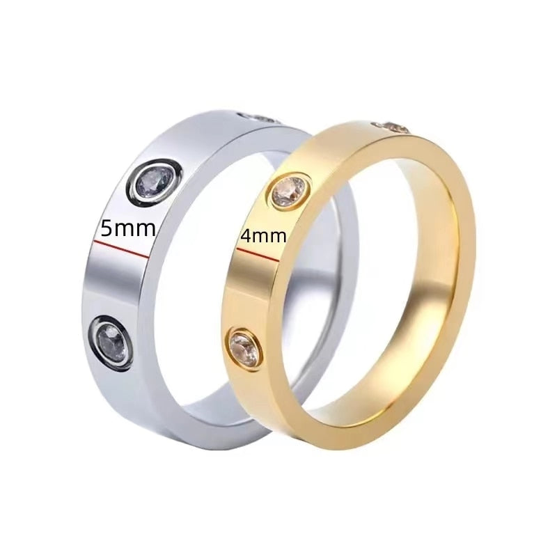 Trendy Stainless Steel Rose Gold Color Love Ring for Women Men Couple CZ Crystal Rings Luxury Brand Jewelry Wedding Gift c550