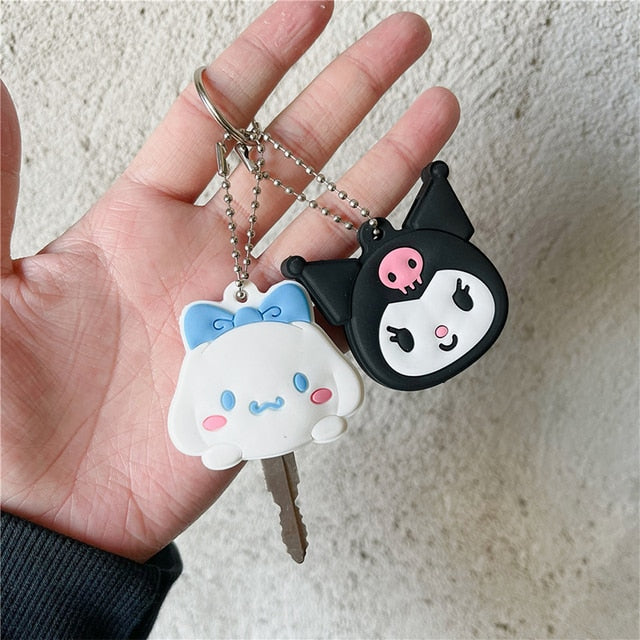 2023 New Kawaii Sanrio Keychain Silicone Cute Key Case Pendant Anime Kuromi Melody Cinnamoroll Access Control Card Case Keychain