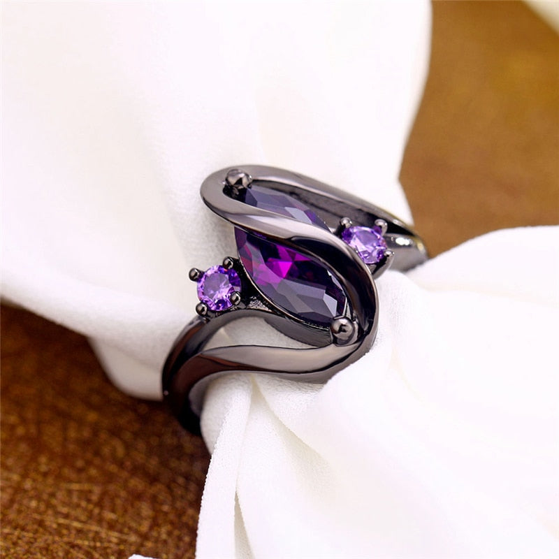 New Unique Black Rings Fashion Purple CZ Crystal Rings for Women Luxury Oval Zircon Rings Wedding Engagement Jewelry 2020 Hot