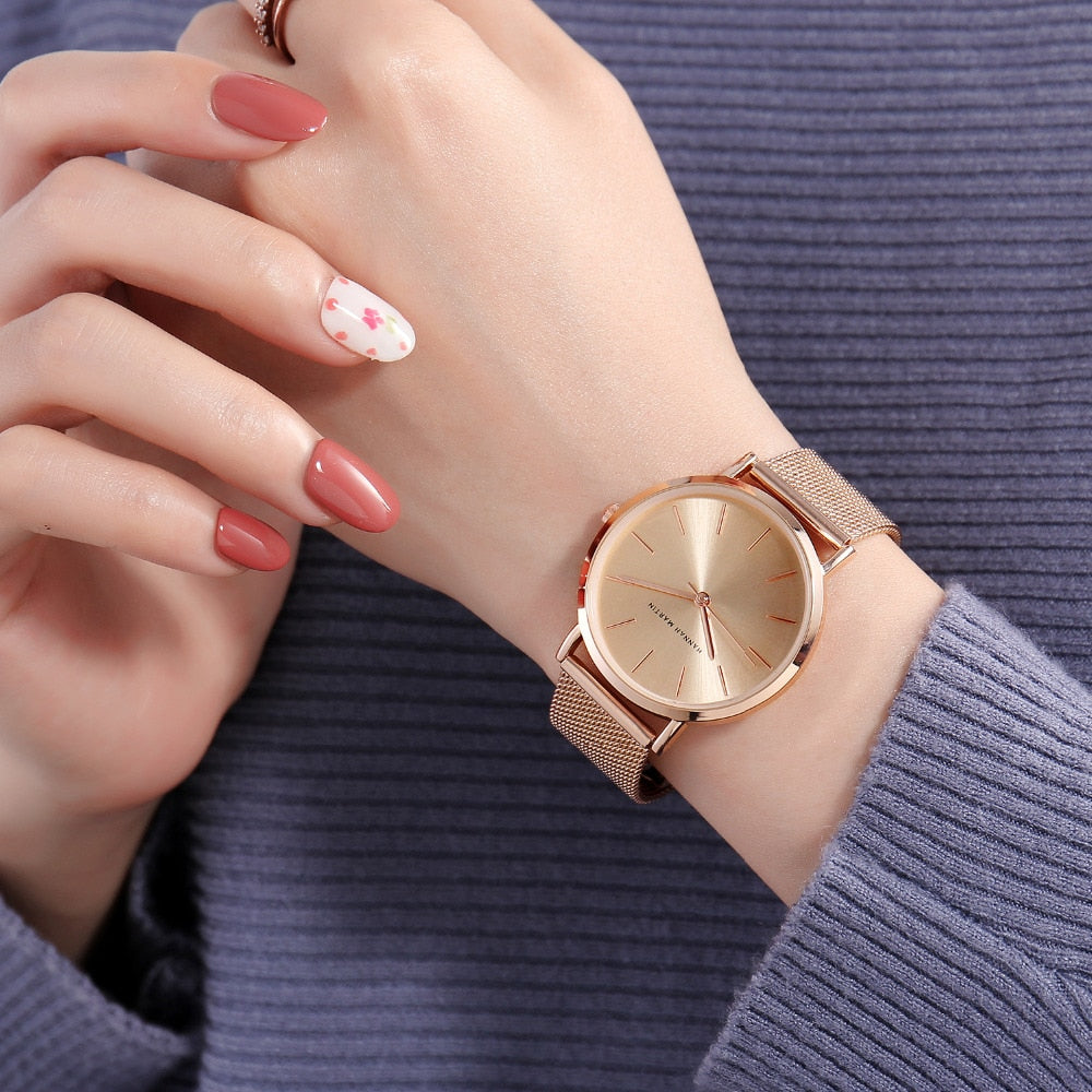 Hannah Martin Quality Stainless Steel Band Japan Quartz Movement Waterproof Women Full Rose Gold Ladies Luxury Wrist Watch