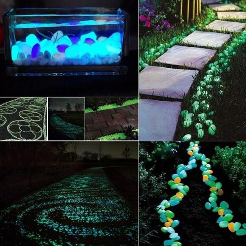 50/100Pcs Glow in the Dark Garden Pebbles For Sidewalk Garden Terrace Lawn Garden Patio Fish Tank Aquarium Decoration Glow Stone