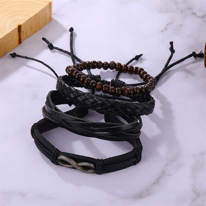 4 Pcs/Set Fashion Men Multilyer Wristba Bracelet Unisex Unlimited 8 words Vintage Bracelets Set Bangles 2020 Party Jewelry