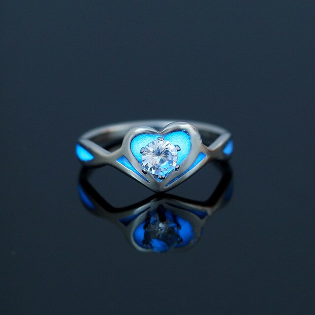 Fashion Blue Love Heart Luminous Ring for Women Men Fluorescent Ring Glow In Dark Adjustable Couple Finger Rings Jewelry Gifts