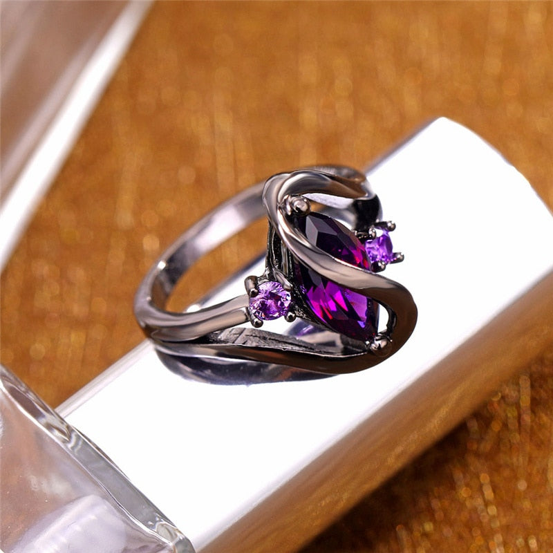 New Unique Black Rings Fashion Purple CZ Crystal Rings for Women Luxury Oval Zircon Rings Wedding Engagement Jewelry 2020 Hot