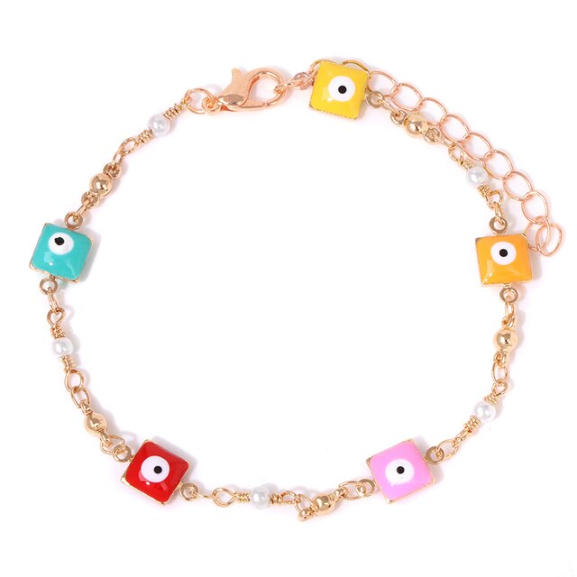 New Trend Multicolour Evil Eye Bracelets Adjustable Stainless Steel Gold Color Chain Bracelet Fashion Men And Women Jewelry Gift