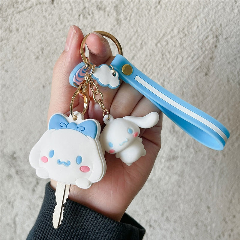 2023 New Kawaii Sanrio Keychain Silicone Cute Key Case Pendant Anime Kuromi Melody Cinnamoroll Access Control Card Case Keychain