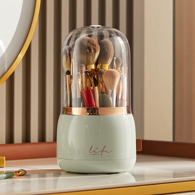 360° Rotating Makeup Brushes Holder Portable Desktop Makeup Organizer Cosmetic Storage Box Make Up Tools Jewelry Container