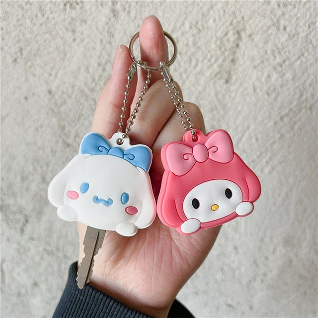 2023 New Kawaii Sanrio Keychain Silicone Cute Key Case Pendant Anime Kuromi Melody Cinnamoroll Access Control Card Case Keychain