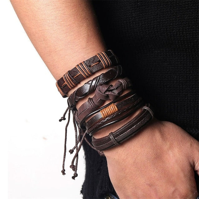 4 Pcs/Set Fashion Men Multilyer Wristba Bracelet Unisex Unlimited 8 words Vintage Bracelets Set Bangles 2020 Party Jewelry