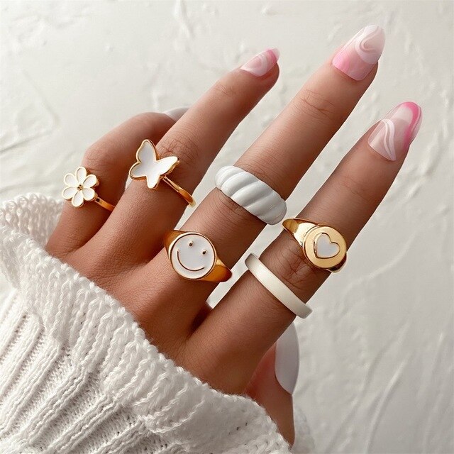 Silver Color Metal Adjustable Opening Rings Set For Women Creative Love Heart Finger Ring Trendy Party Jewelry Couple Rings