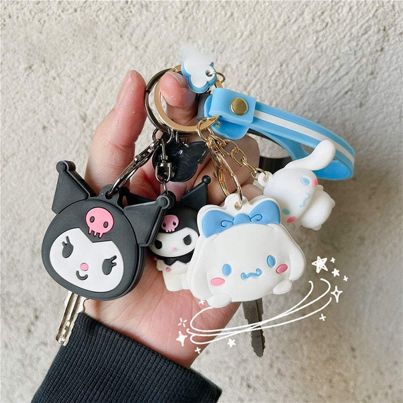 2023 New Kawaii Sanrio Keychain Silicone Cute Key Case Pendant Anime Kuromi Melody Cinnamoroll Access Control Card Case Keychain