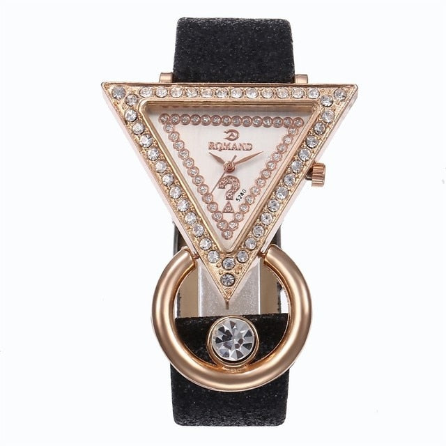 2021 Women Watches Creative Luxury Triangle Rhinestone Dial Frosted Strap Ladies WristWatch Fashion Quartz Watch Relojes Mujer