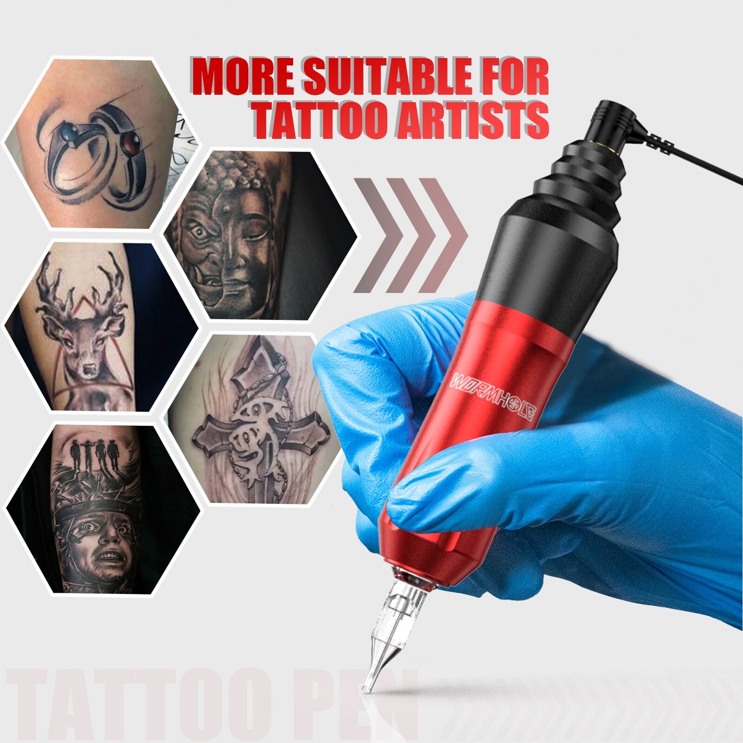 Wormhole New Professional Tattoo Permanent Makeup Tattoo Machine Kit Complete Tattoo Spinning Pen Set LED Power Supply