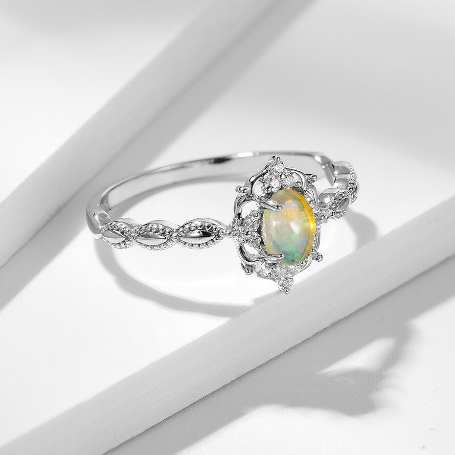 Kuololit Natural Opal Gemstone Rings for Women 925 Sterling Silver Fire Stone Size 10 Ring Wedding Engagement Gift Fine Jewelry