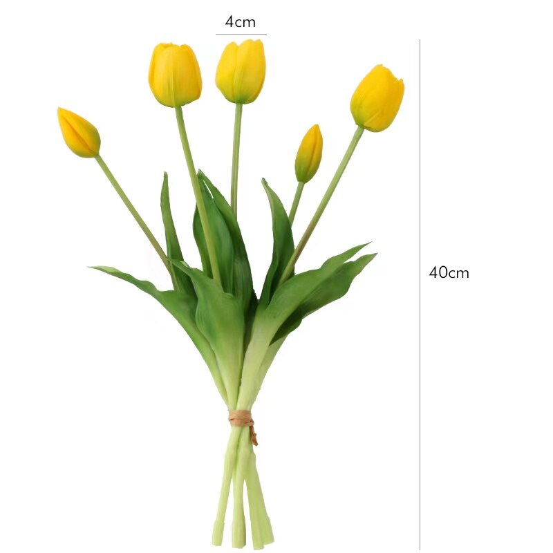 20PCS Pink Tulip Bouquet Silicone Real Touch High Quality Calla Home Easter Gift Poly Bag Artificial Flower Wedding- INDIGO