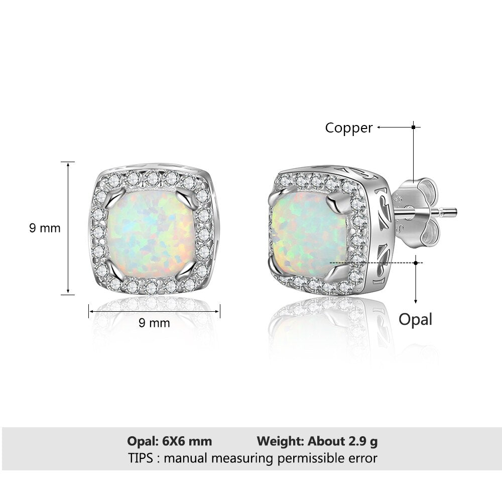 Opal Jewelry Sets for Women Square White Opal Necklace Earrings Wedding Bridal Jewelry Sets (Lam Hub Fong)