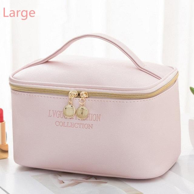 PURDORED 1 Pc  Large Women Cosmetic Bag PU Leather Waterproof  Zipper Make Up Bag Travel Washing Makeup  Organizer Beauty Case