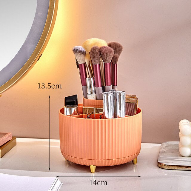 360° Rotating Makeup Brushes Holder Portable Desktop Makeup Organizer Cosmetic Storage Box Make Up Tools Jewelry Container