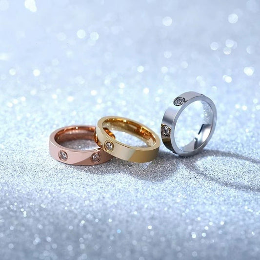 Trendy Stainless Steel Rose Gold Color Love Ring for Women Men Couple CZ Crystal Rings Luxury Brand Jewelry Wedding Gift c550