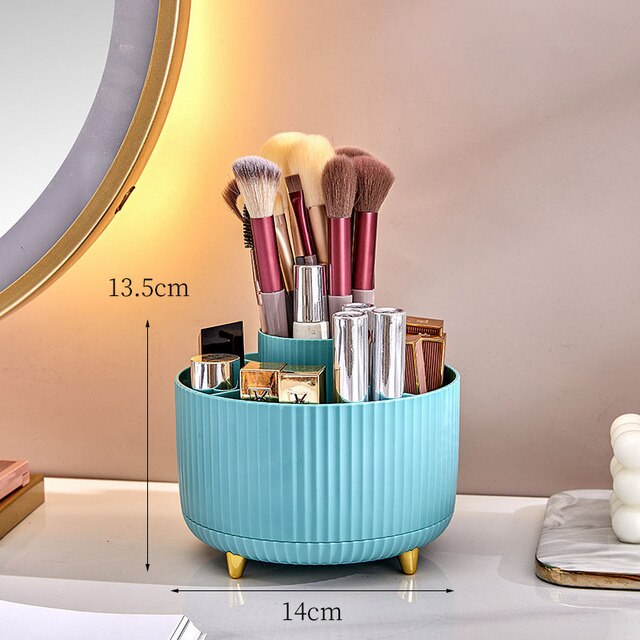 360° Rotating Makeup Brushes Holder Portable Desktop Makeup Organizer Cosmetic Storage Box Make Up Tools Jewelry Container