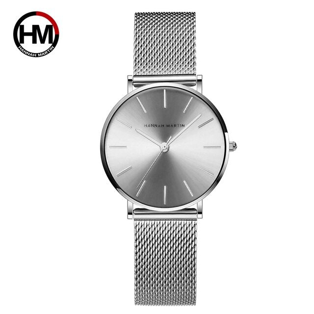 Hannah Martin Quality Stainless Steel Band Japan Quartz Movement Waterproof Women Full Rose Gold Ladies Luxury Wrist Watch