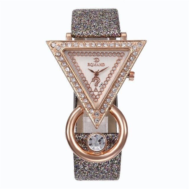 2021 Women Watches Creative Luxury Triangle Rhinestone Dial Frosted Strap Ladies WristWatch Fashion Quartz Watch Relojes Mujer