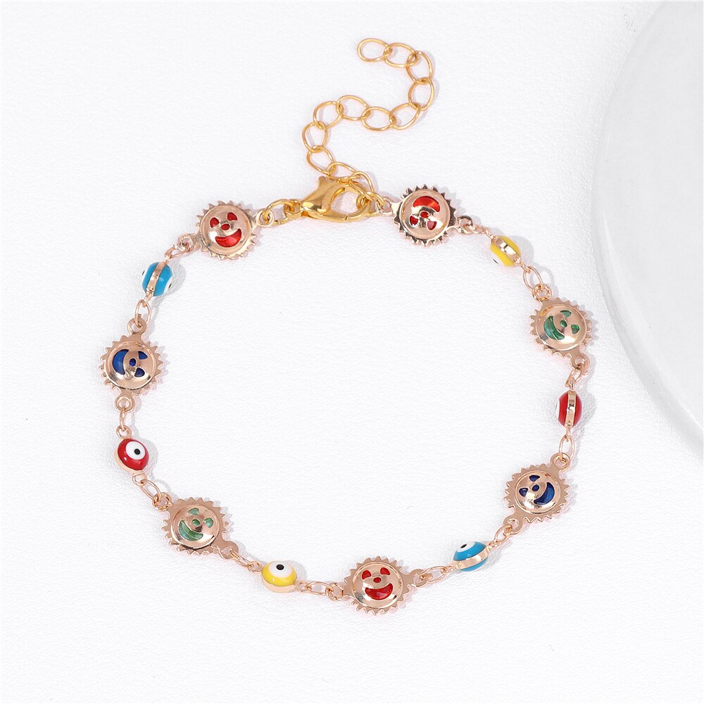 New Trend Multicolour Evil Eye Bracelets Adjustable Stainless Steel Gold Color Chain Bracelet Fashion Men And Women Jewelry Gift