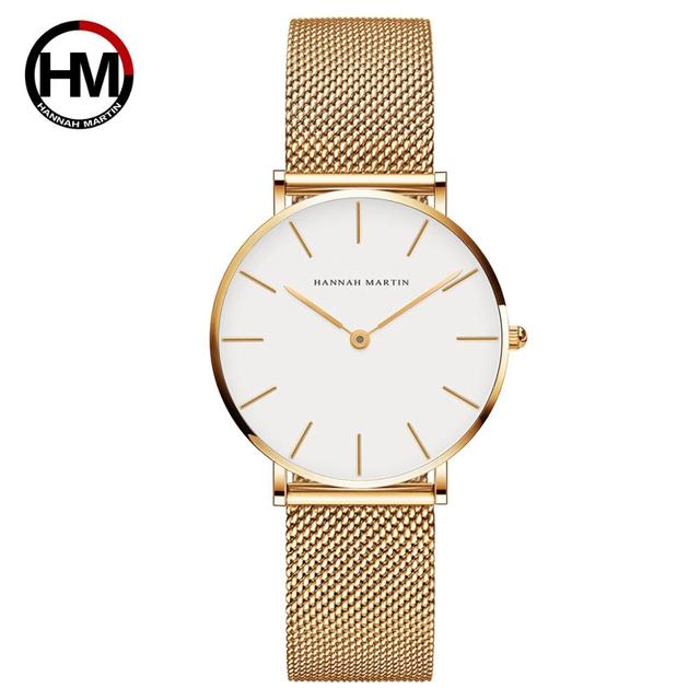 Hannah Martin Quality Stainless Steel Band Japan Quartz Movement Waterproof Women Full Rose Gold Ladies Luxury Wrist Watch