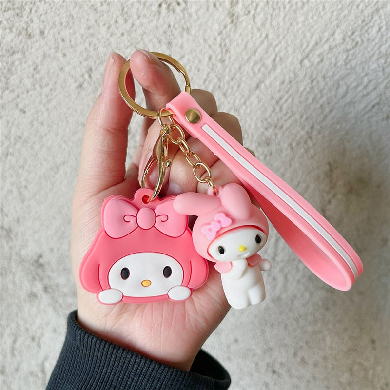 2023 New Kawaii Sanrio Keychain Silicone Cute Key Case Pendant Anime Kuromi Melody Cinnamoroll Access Control Card Case Keychain