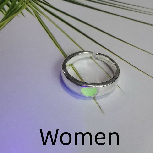 Fashion Blue Love Heart Luminous Ring for Women Men Fluorescent Ring Glow In Dark Adjustable Couple Finger Rings Jewelry Gifts