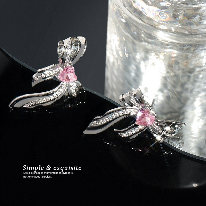 Sweet Pink Metal Bow Earrings