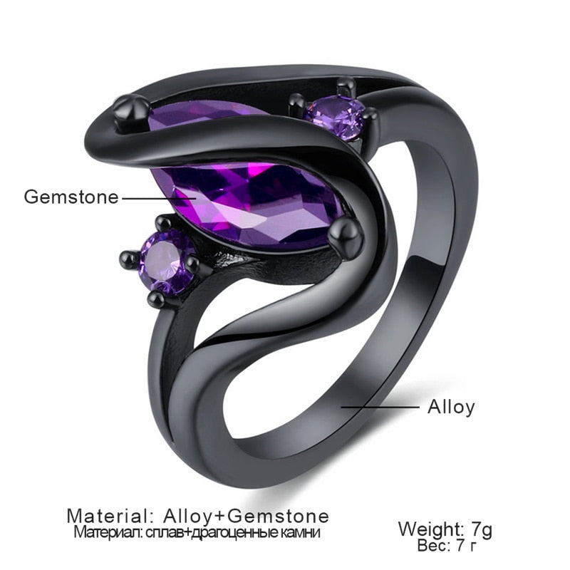 New Unique Black Rings Fashion Purple CZ Crystal Rings for Women Luxury Oval Zircon Rings Wedding Engagement Jewelry 2020 Hot